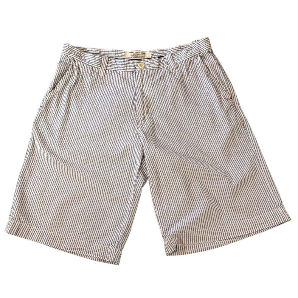 Old Navy Men’s Size 33 Blue White Seersucker Striped Chino Shorts